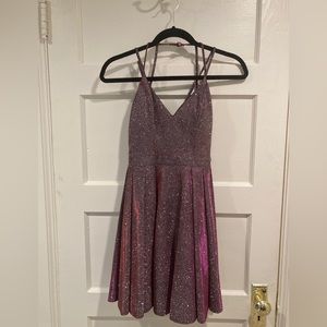 Double-Strap Metallic Pink Semi-formal mini dress, Size 1